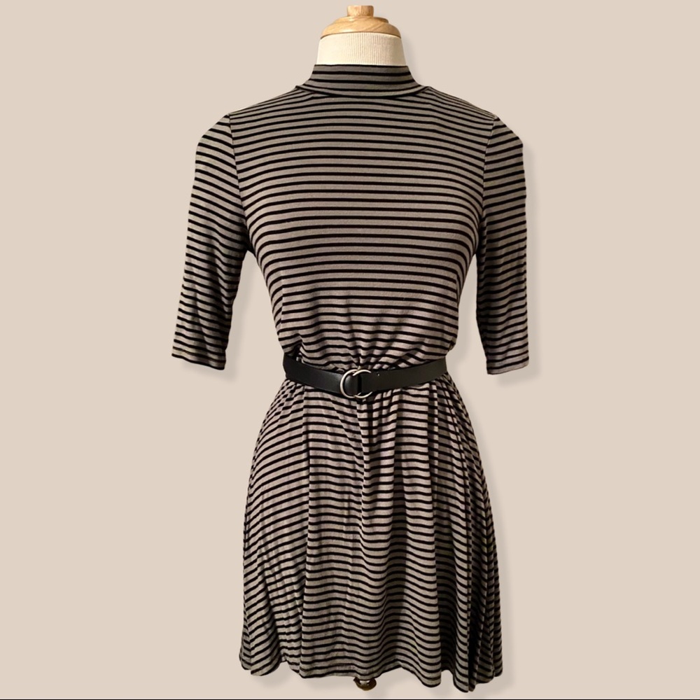 Charlotte Russe Striped Mock Neck Skater Dress